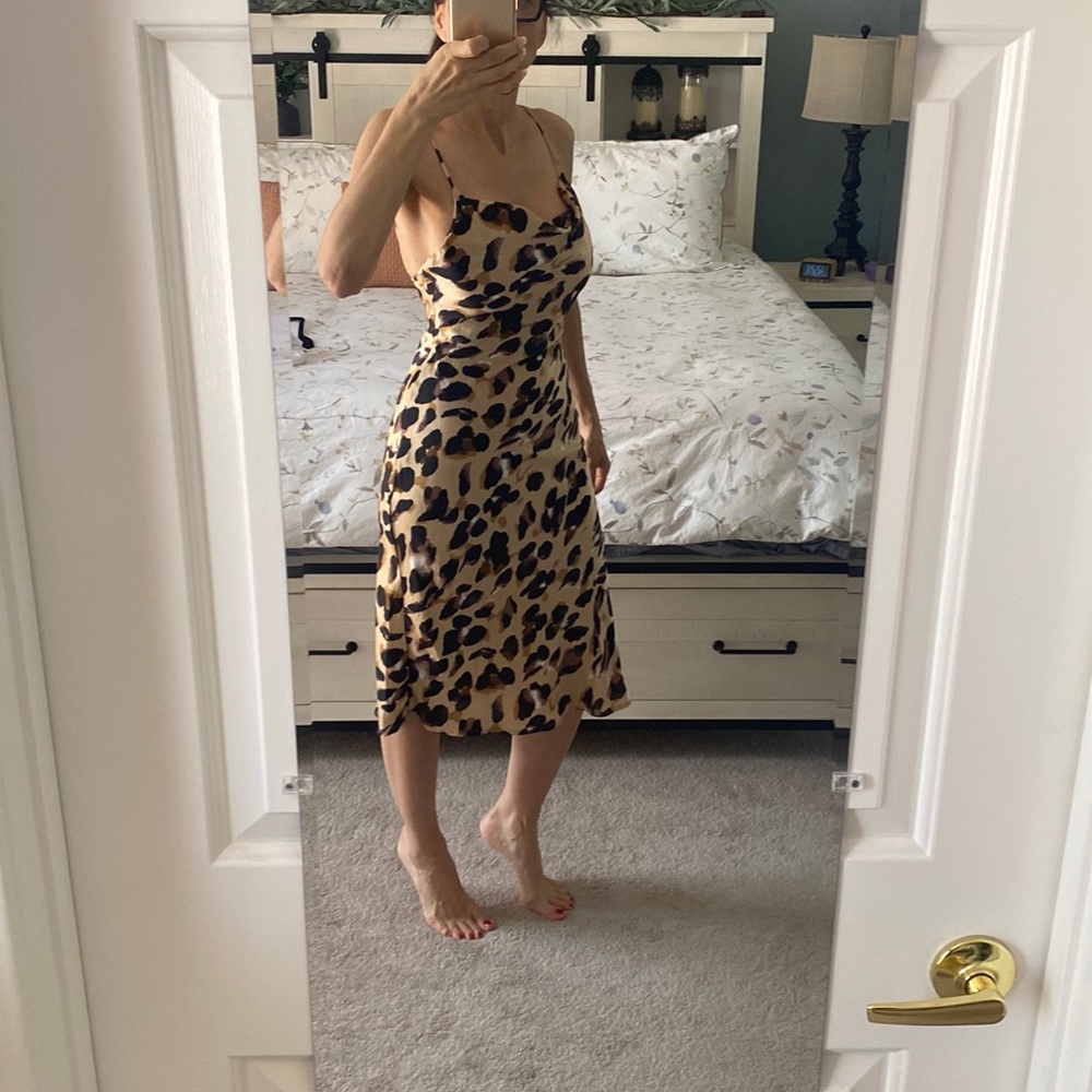 Leopard spaghetti strap satin dress